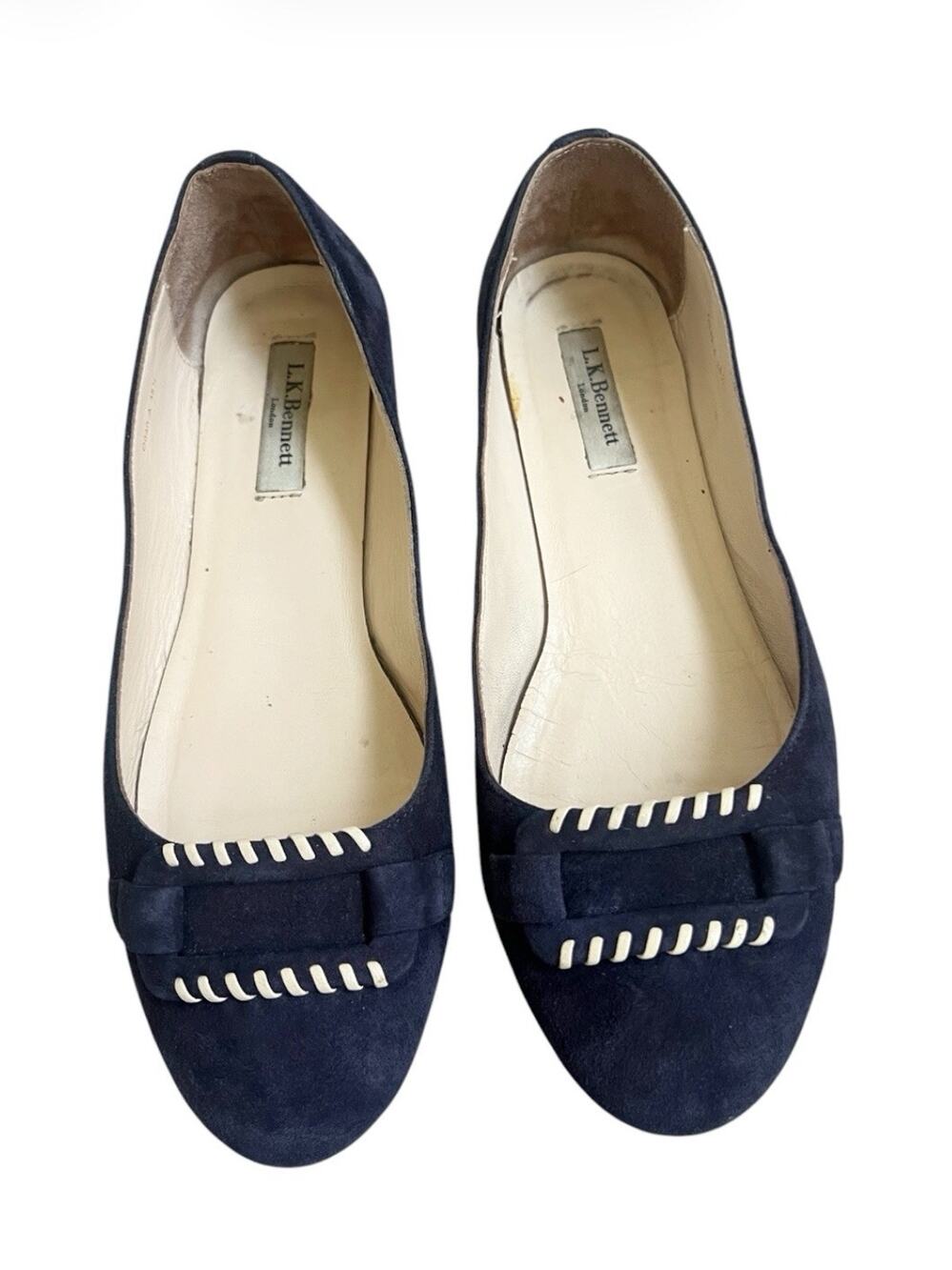 LK Bennett London Navy Suede Ballet Flats Shoes Sz 38.5 US 8.5